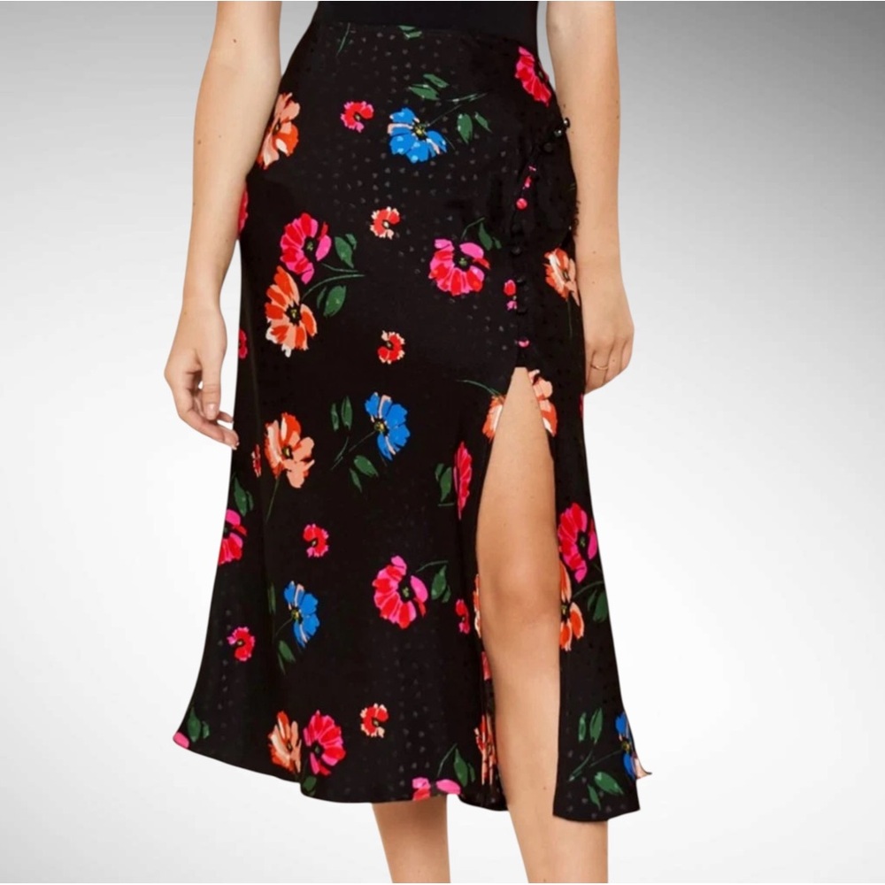 NWT Sugarlips Floral Lined Midi Skirt Zipper Back Side Slit, Size L